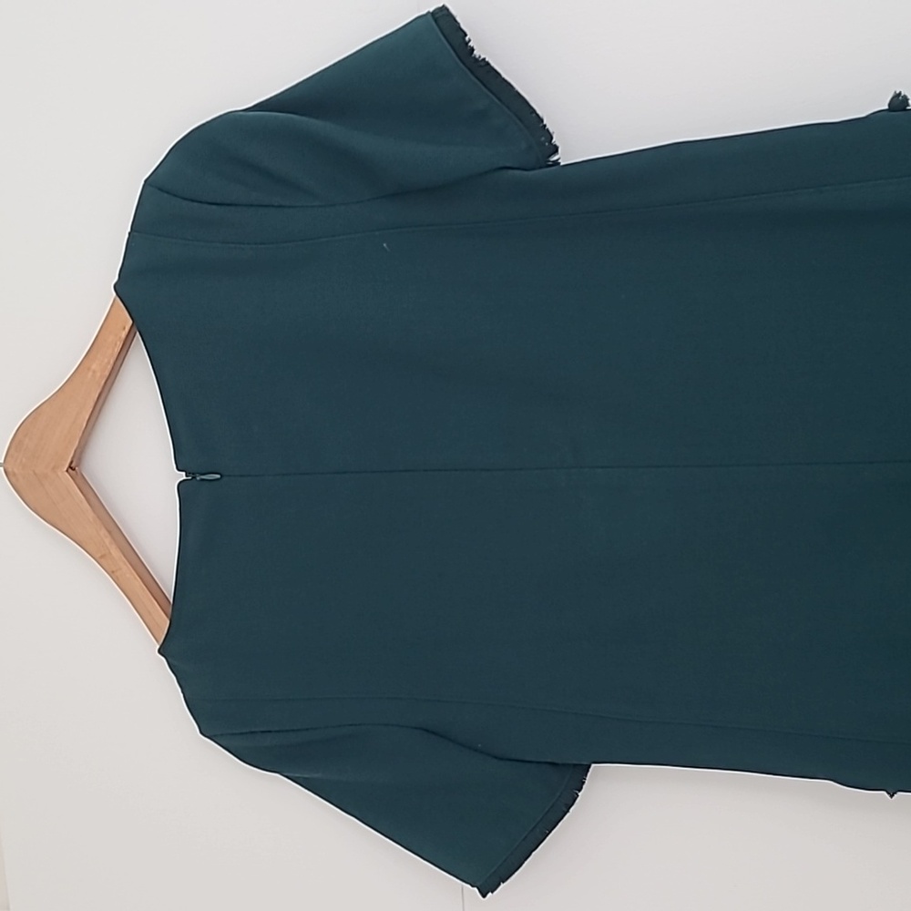 LOFT Pine Green Shift Dress w Fringe Detail - Picture 4 of 4